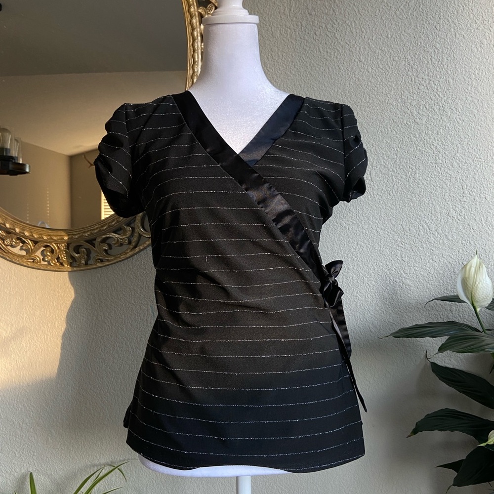 Vanity Black Satin Trim Blouse